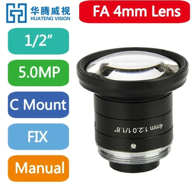 PHONEFIX 5MP 75mm fixed-focal industrial machine vision lens with manual iris for high-precision imaging.