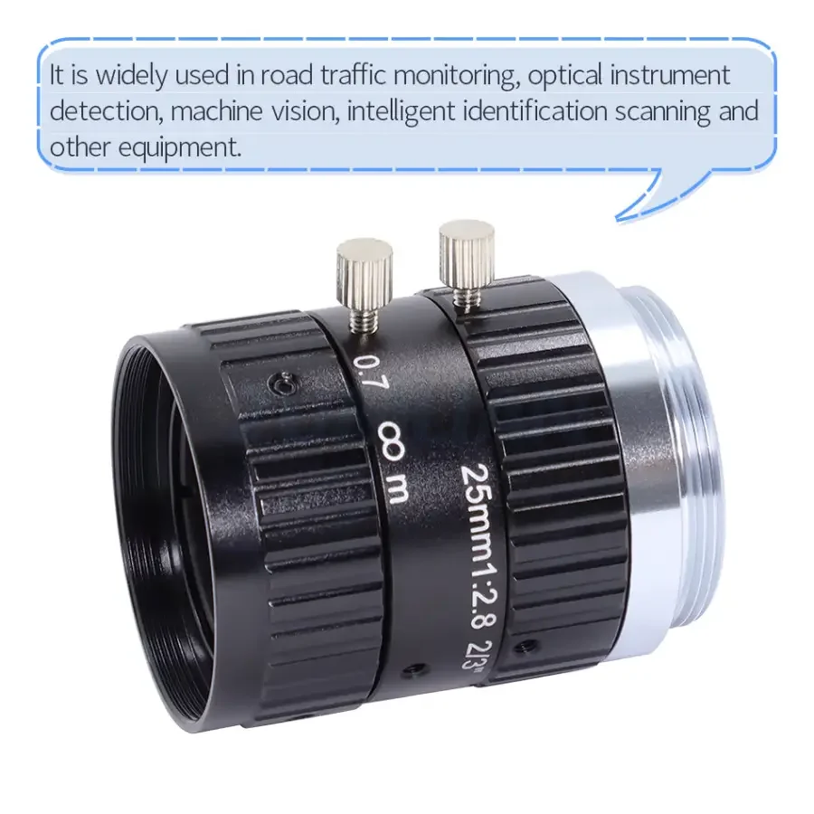 PHONEFIX 10MP 8mm-50mm manual C-mount FA Prime lens for machine vision, featuring F2.8-16 aperture and versatile zoom capabilities.