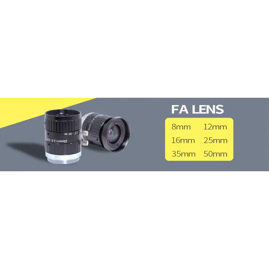 PhoneFIX 10MP 8mm-50mm manual C-mount FA prime lens for machine vision, with adjustable F2.8-16 aperture, 2/3" sensor.