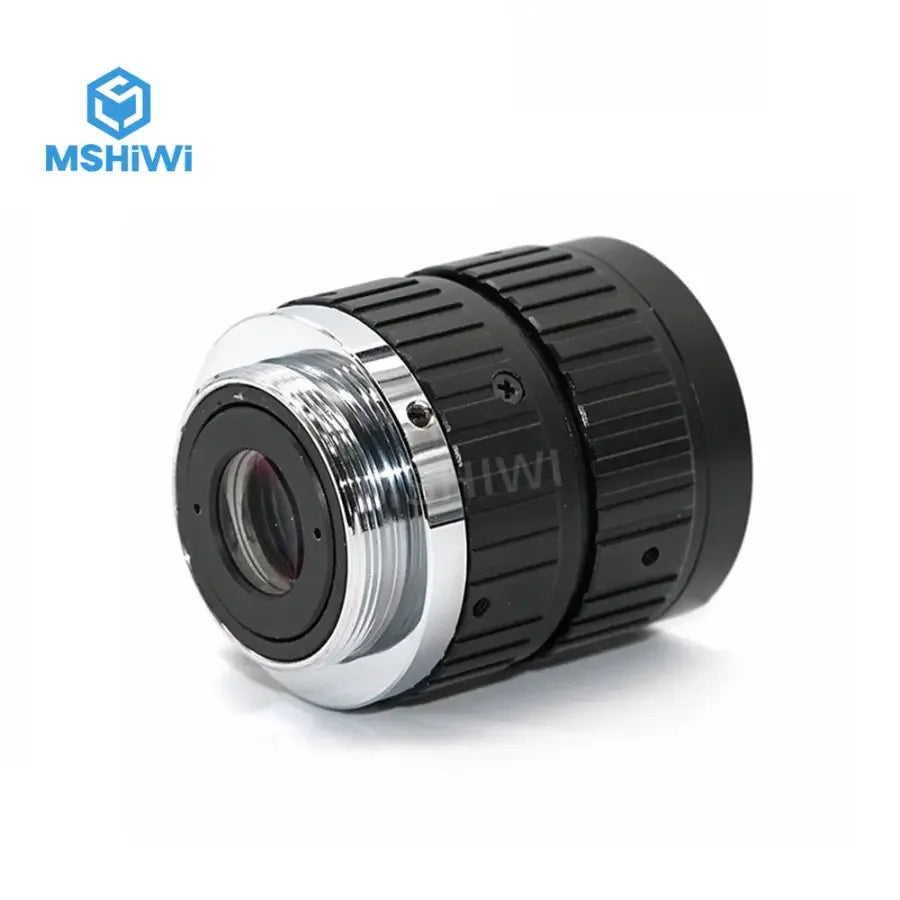 10MP F1.4 manual iris 2/3" format 25mm prime machine vision lens by PHONEFIX, showing the lens with focus and aperture controls