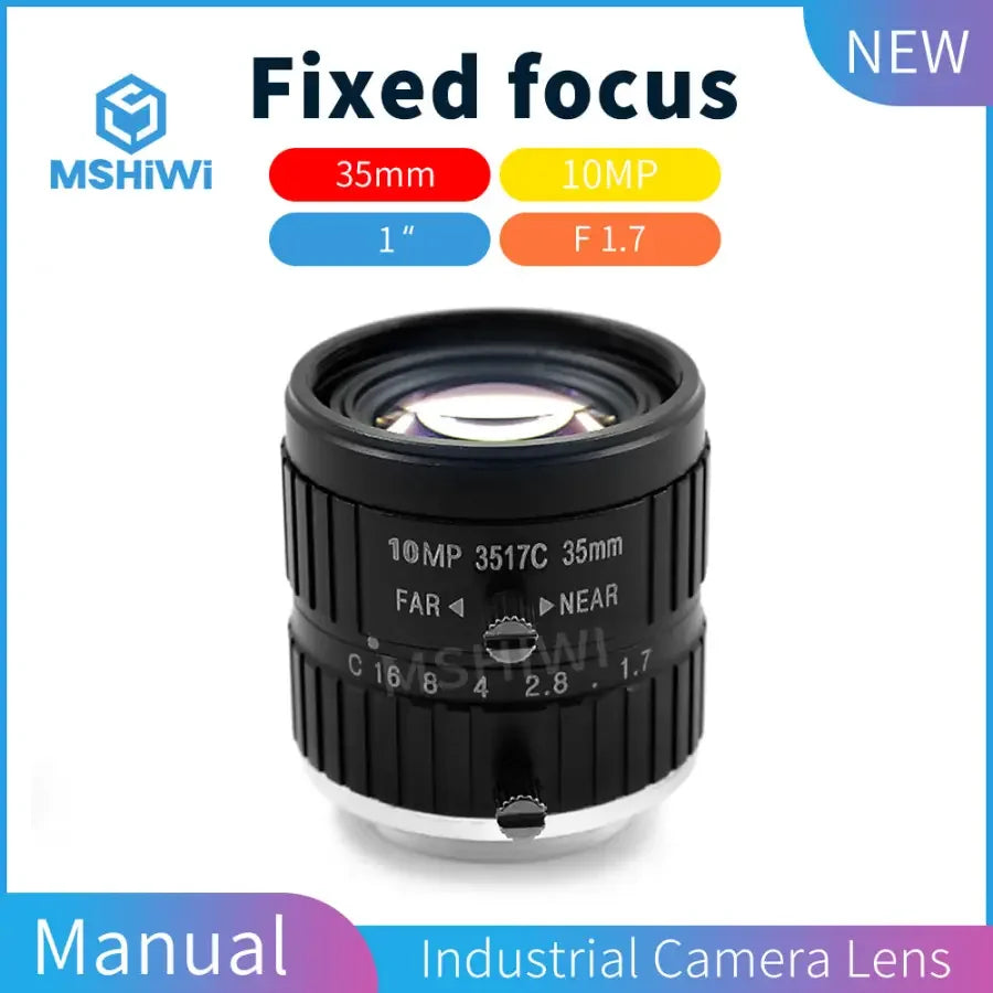 10MP F1.7 manual iris 1" 35mm prime lens for machine vision and industrial inspection, branded PHONEFIX.