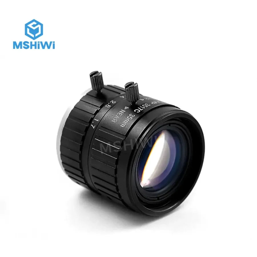 PhoneFix 10MP F1.7 manual iris 1" 35mm prime machine vision lens for industry inspection, with detailed focus and high-resolution optics.