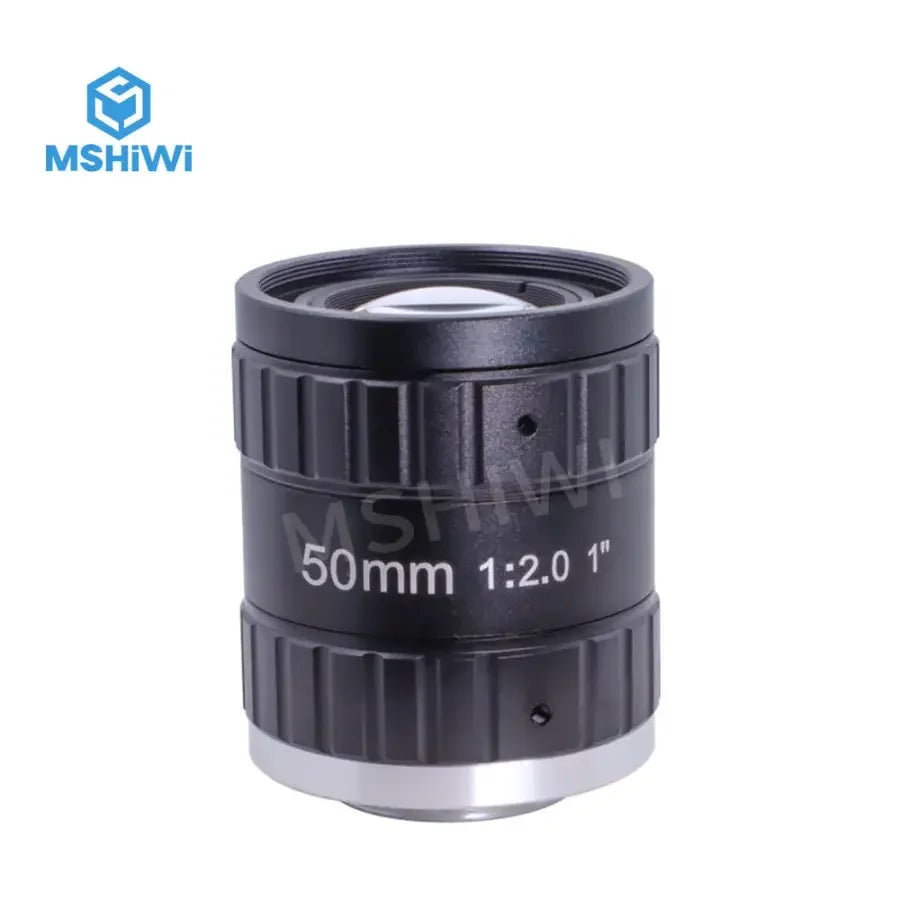 PHONEFIX 12MP C-mount 50mm prime lens with F2.0 aperture, designed for machine vision cameras, shown on a white background.