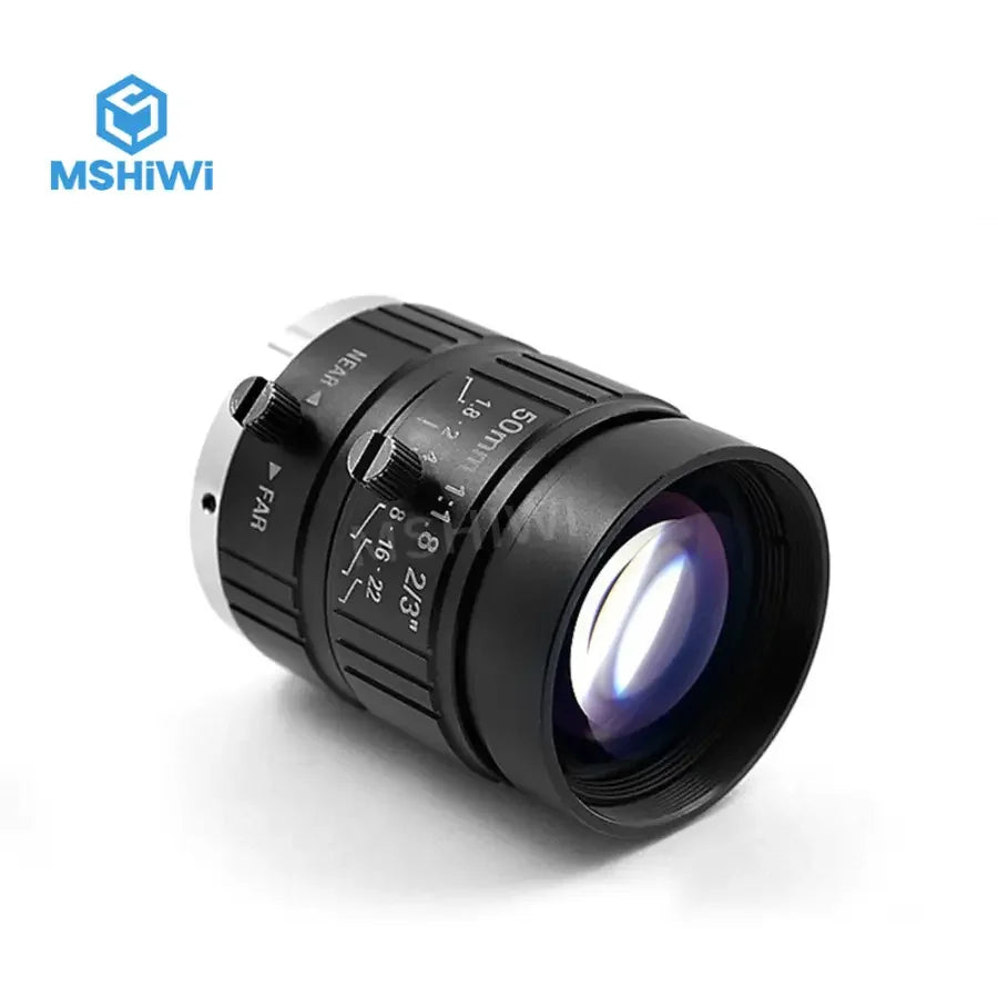 PHONEFIX 2/3" 50mm F1.8 fixed focus industrial camera lens for machine vision, 5MP manual iris, high-precision optics.