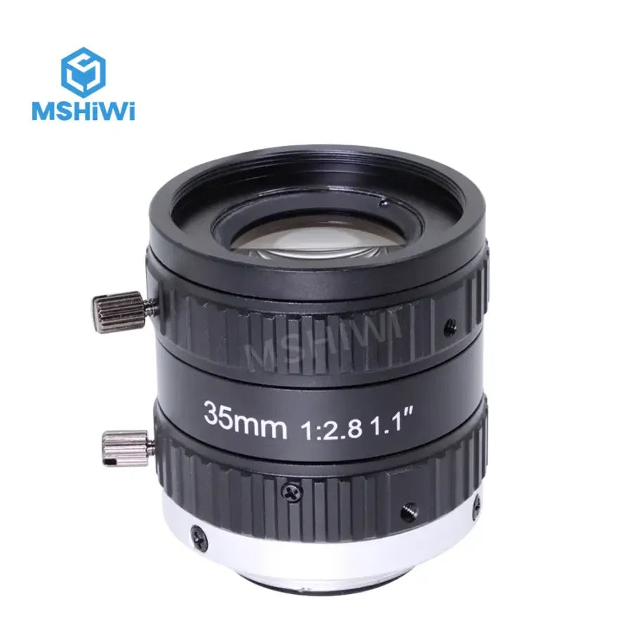 PHONEFIX 20MP C-mount 35mm prime machine vision lens with 1.1" F2.8 aperture, designed for high-quality industrial imaging.