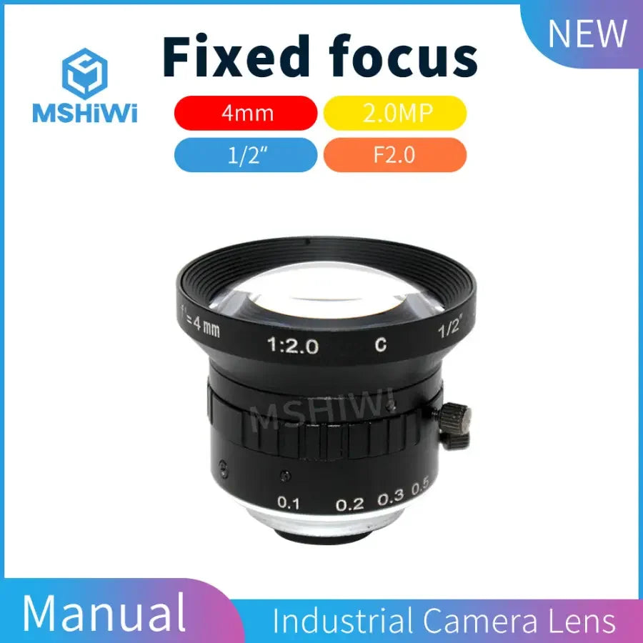 PHONEFIX 2MP 4mm prime industrial camera lens with 1/2" aperture F2.0, ideal for machine vision applications.
