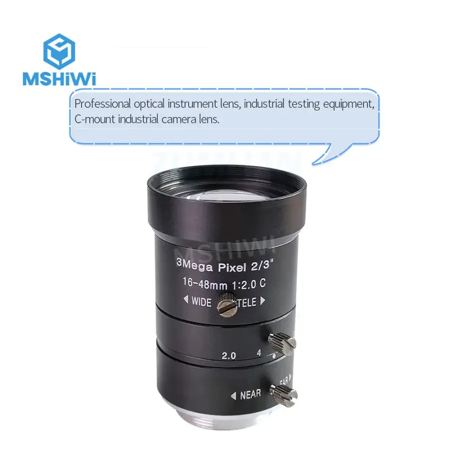 PhoneFix 3.0MP machine vision lens with 16-48mm manual focus, 2/3" sensor, ideal for industrial inspection and imaging applications.