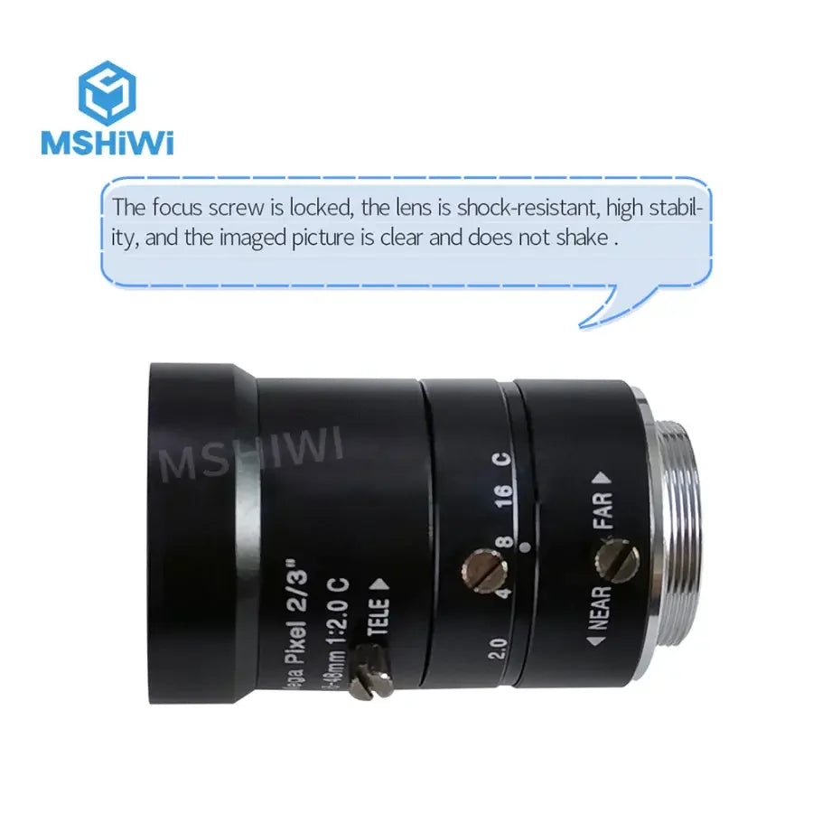 PHONEFIX 3.0MP machine vision lens with 16-48mm manual focus, 2/3" sensor, F2.0 aperture for precision vision inspection.