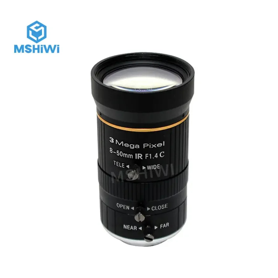 3M F1.4 Manual Iris 8-50mm Varifocal Machine Vision Lens by PHONEFIX showing adjustable focus and lens markings.