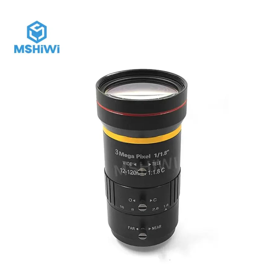3MP PHONEFIX industrial machine vision lens with 12-120mm zoom, F1.8 aperture, manual iris, 1/1.8" sensor, for precise imaging.