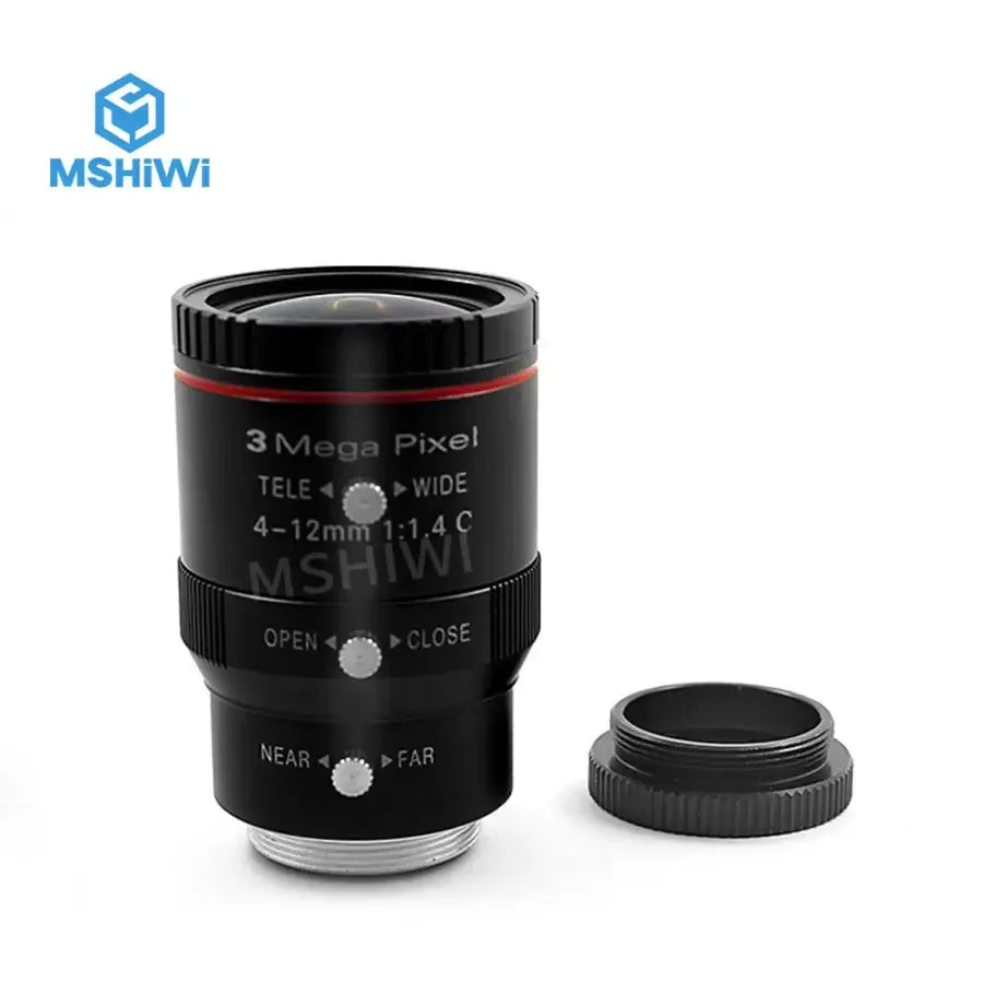 PHONEFIX 3MP 4-12mm varifocal industrial machine vision CCTV lens with F1.4 aperture and manual iris.