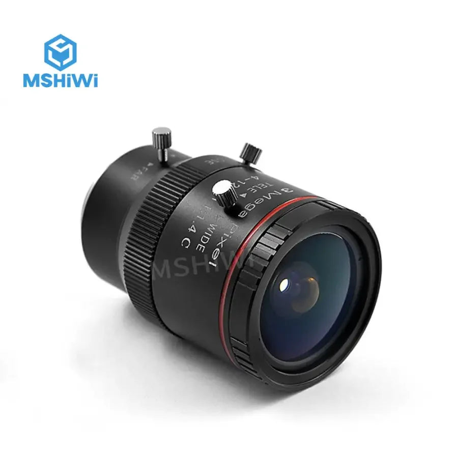 Phonefix 3MP 4-12mm varifocal industrial machine vision lens with F1.4 aperture and manual iris for CCTV and surveillance applications.
