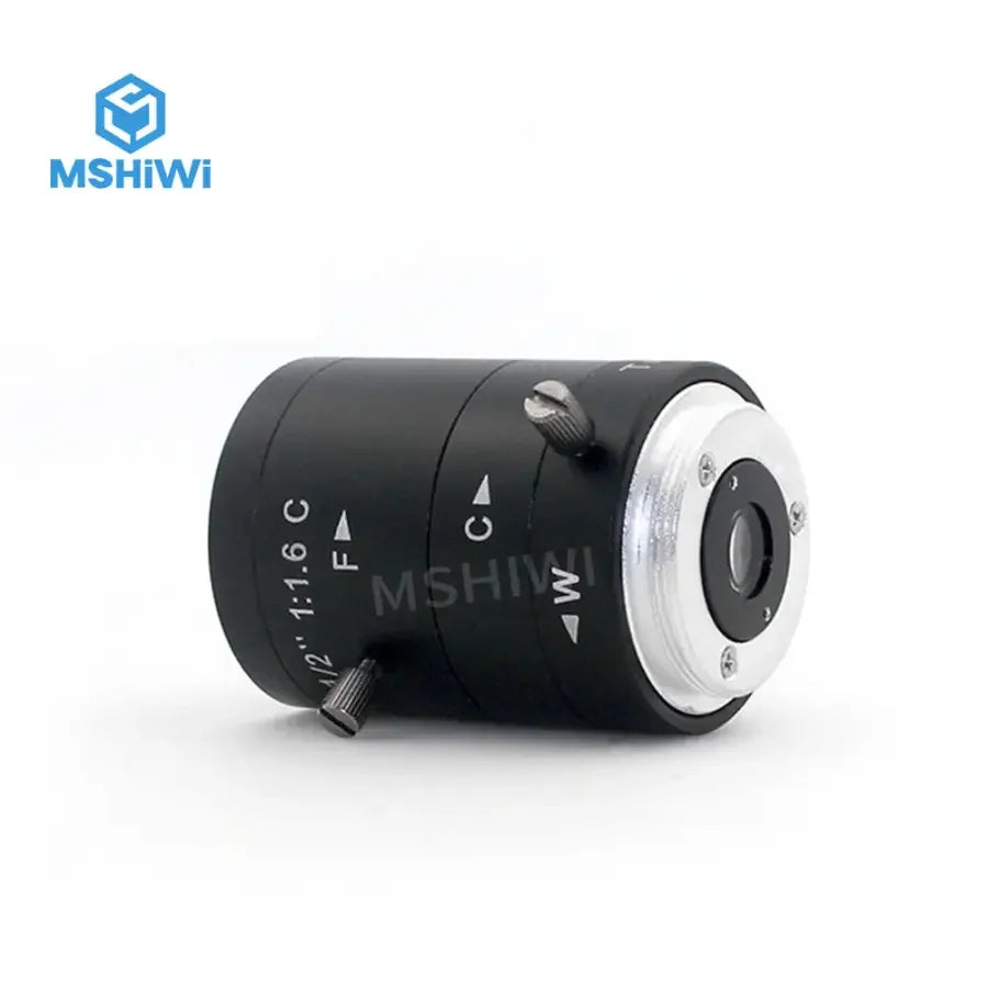 PHONEFIX 3MP machine vision lens with 6-12mm varifocal C-mount, F1.6 aperture for 1/1.2" sensors, adjustable focus.