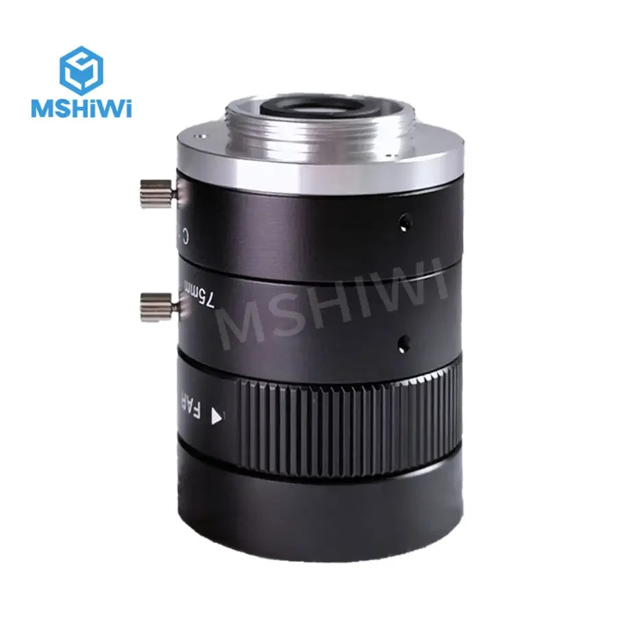 PHONEFIX 3MP 75mm manual iris C-mount industrial lens with F2.8 aperture for machine vision applications, 2/3-inch sensor compatibility