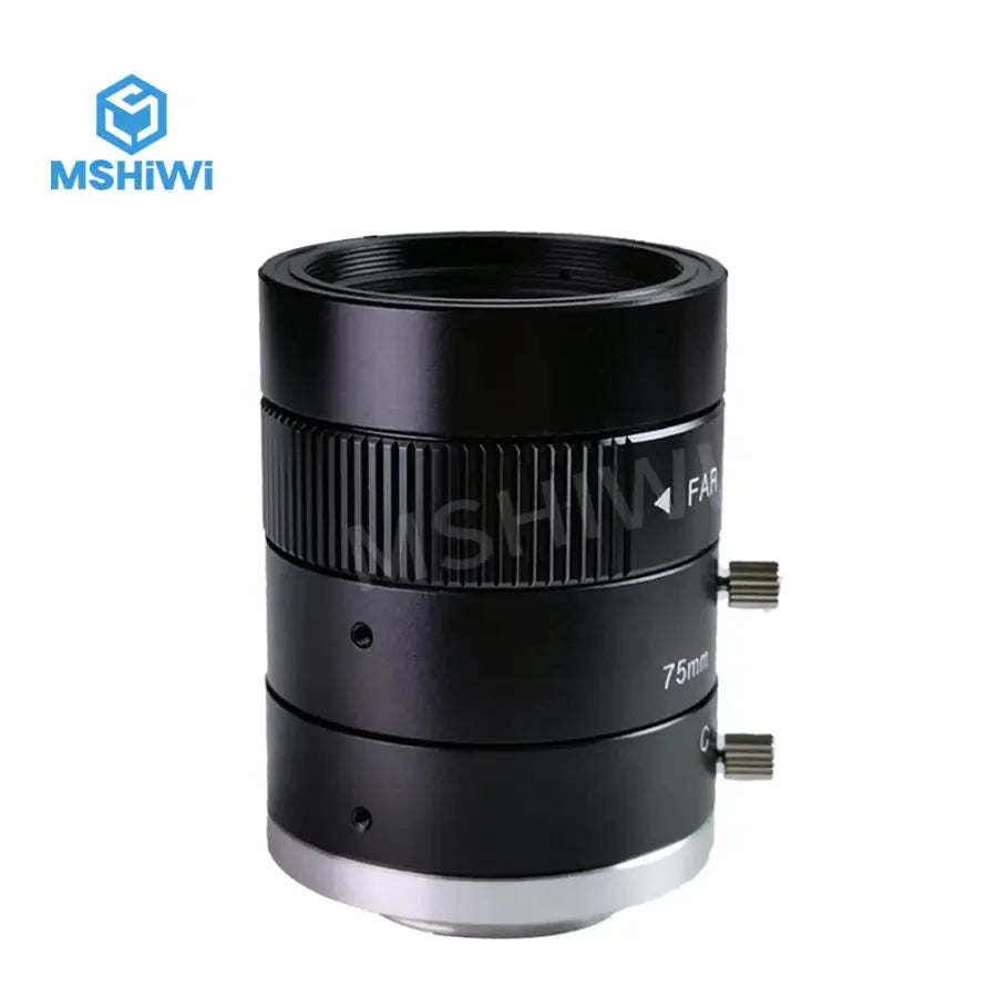 PhoneFIX 3MP 75mm manual iris C-mount industrial machine vision lens with F2.8 aperture for 2/3" sensors.