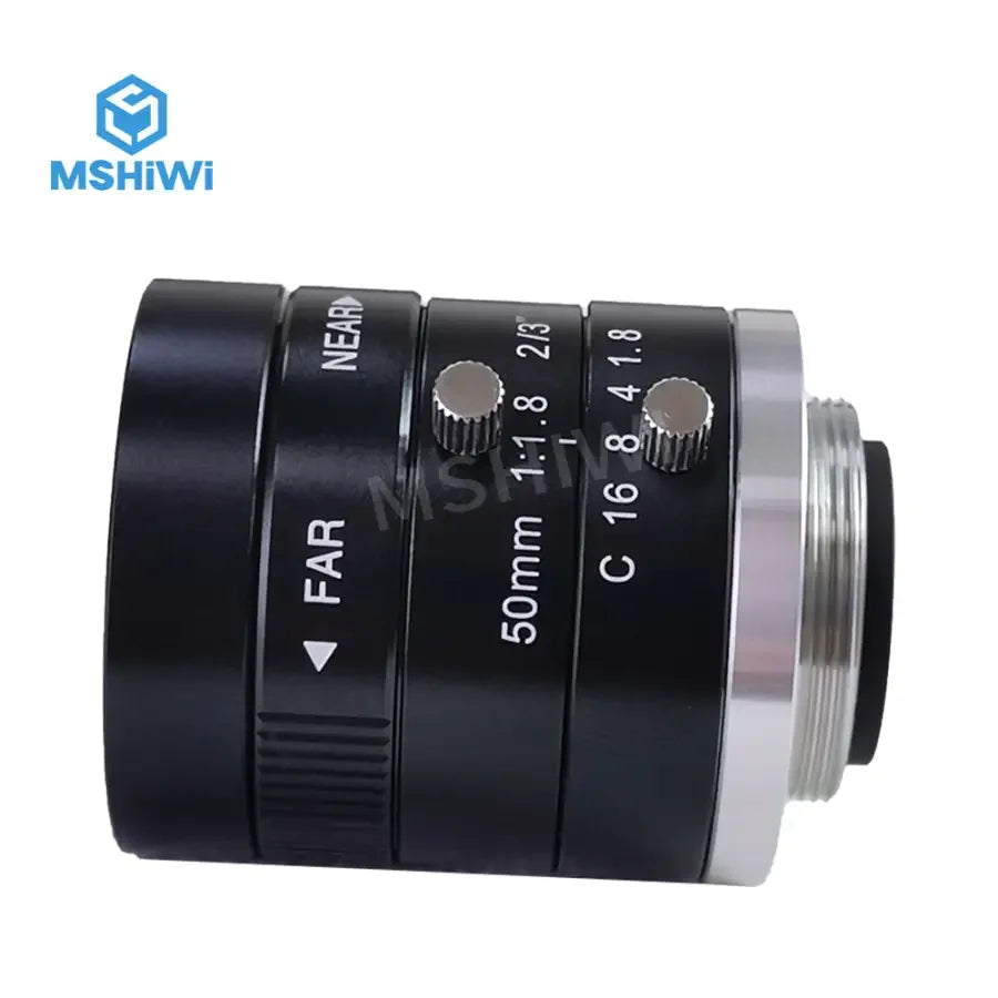 PhoneFix 3MP C-mount 50mm prime machine vision lens with F1.8 aperture and manual iris for precise image capture.