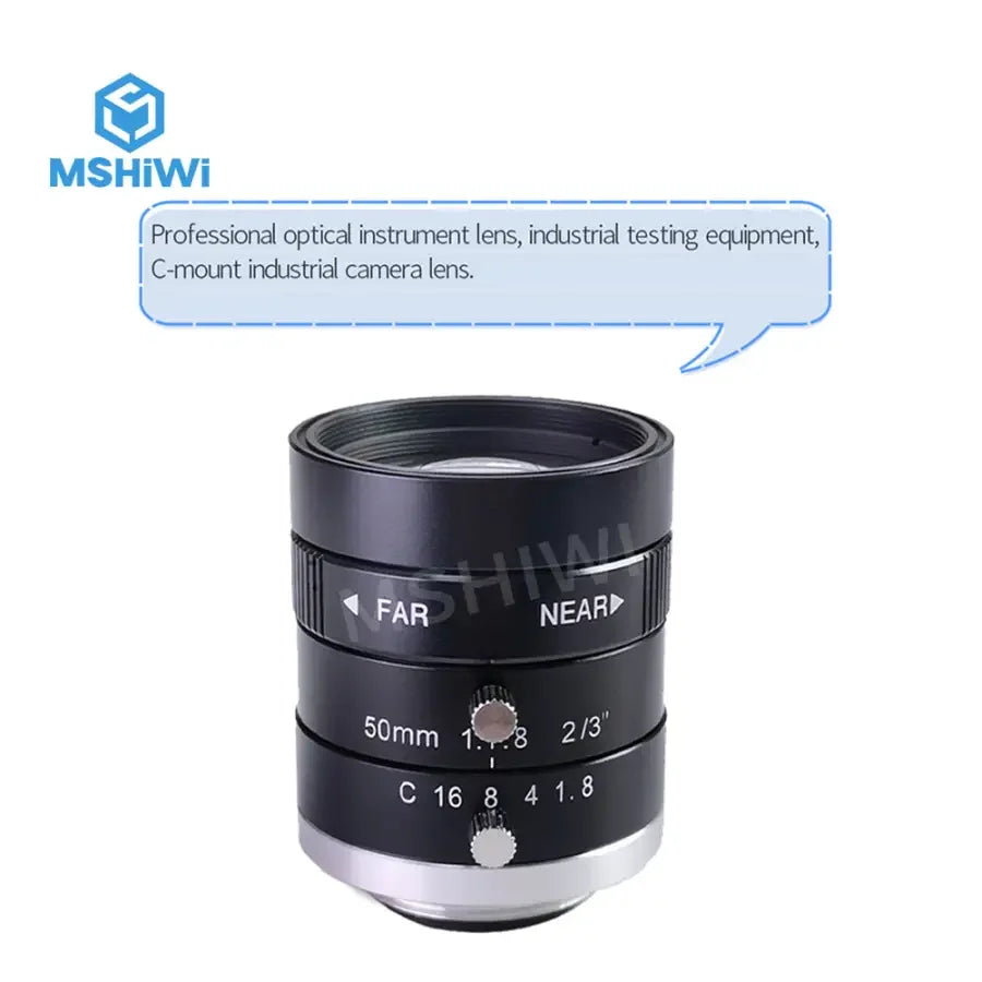 PhoneFix 3MP C-mount 50mm prime machine vision lens with manual iris and F1.8 aperture for precise imaging.