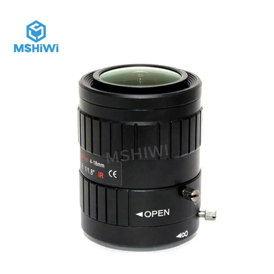 PHONEFIX 3MP varifocal industrial machine vision lens, 4-18mm focal length, F1.6 aperture, 1/1.8 inch C-mount lens for imaging.