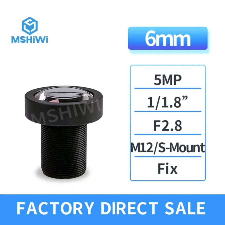 PHONEFIX 5.0MP 6mm F2.8 CCTV machine vision lens with M12/S mount and fixed 1/1.8" aperture, ideal for security cameras.
