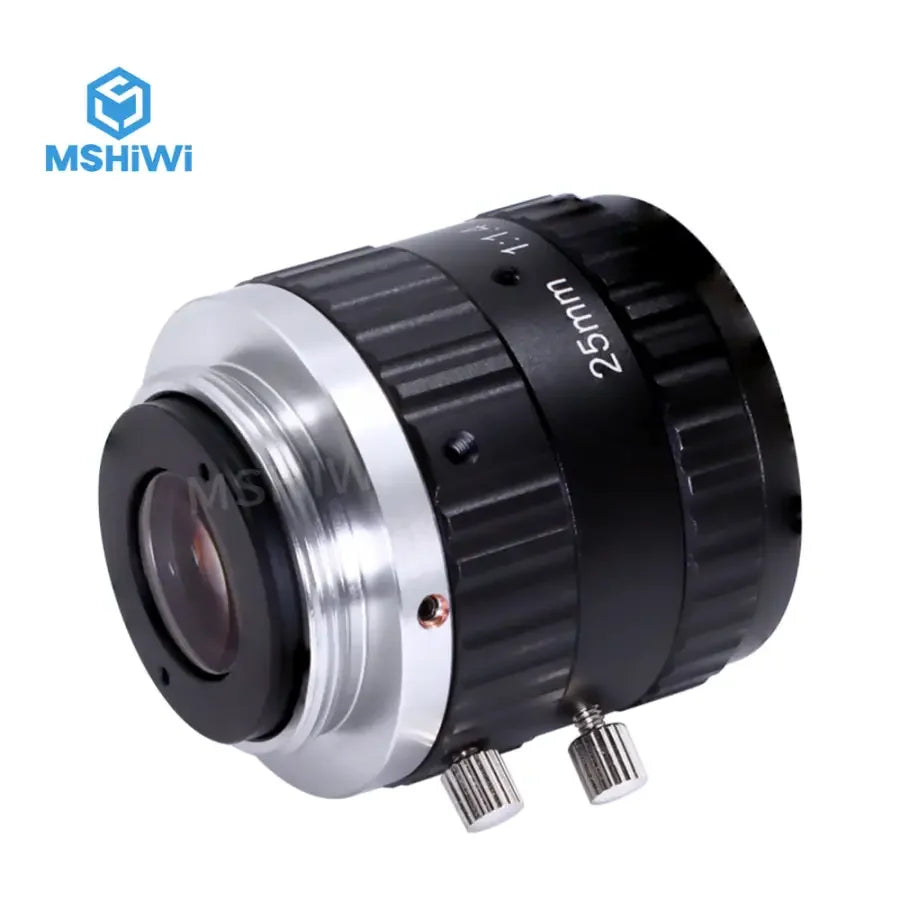 PHONEFIX 5.0MP C-mount 25mm F1.4 fixed focus machine vision lens for industrial inspection, featuring compact design and high clarity