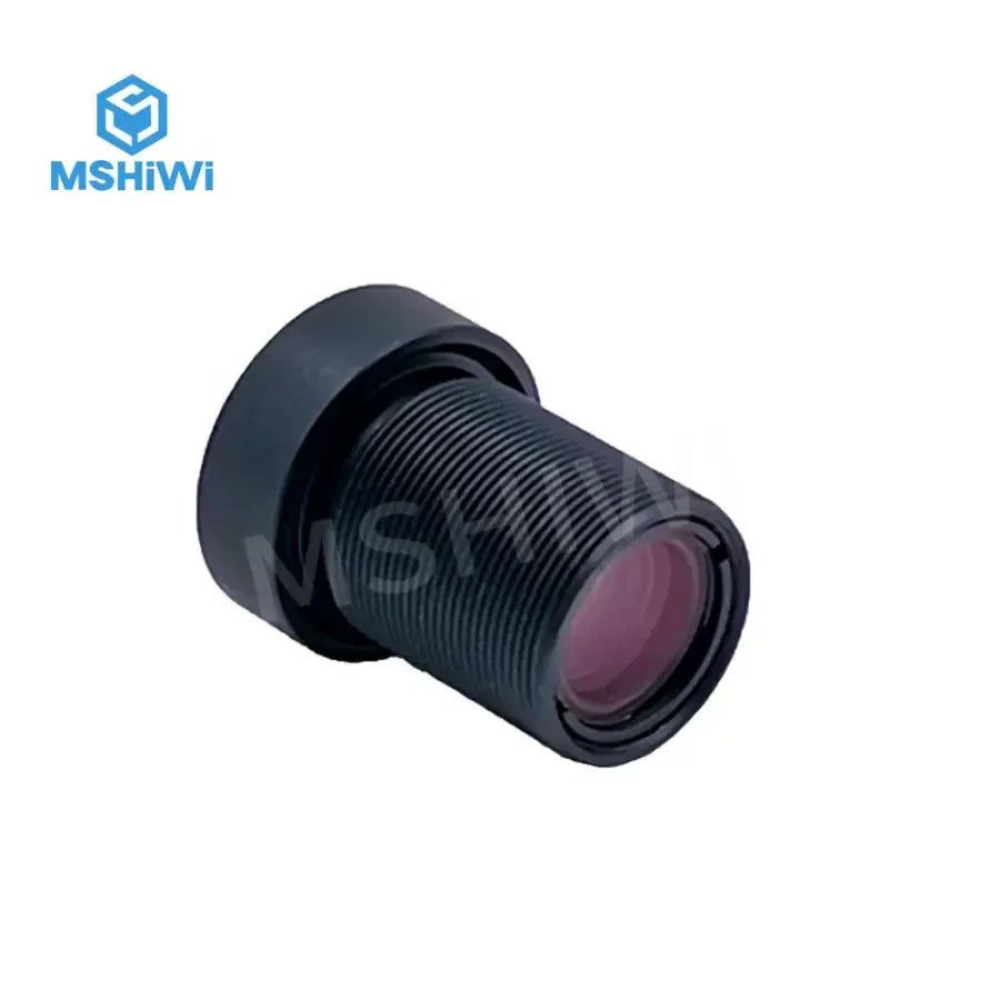 PHONEFIX 5.0MP F2.8 12mm fixed focus machine vision lens for 1/1.8" sensors, with detailed optical components visible.