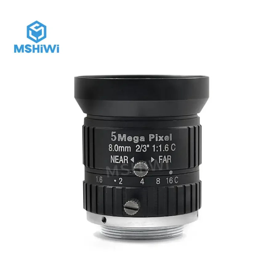 Phonefix 5MP 8mm 2/3" format machine vision lens with F1.6 manual fixed focal length for precise imaging.