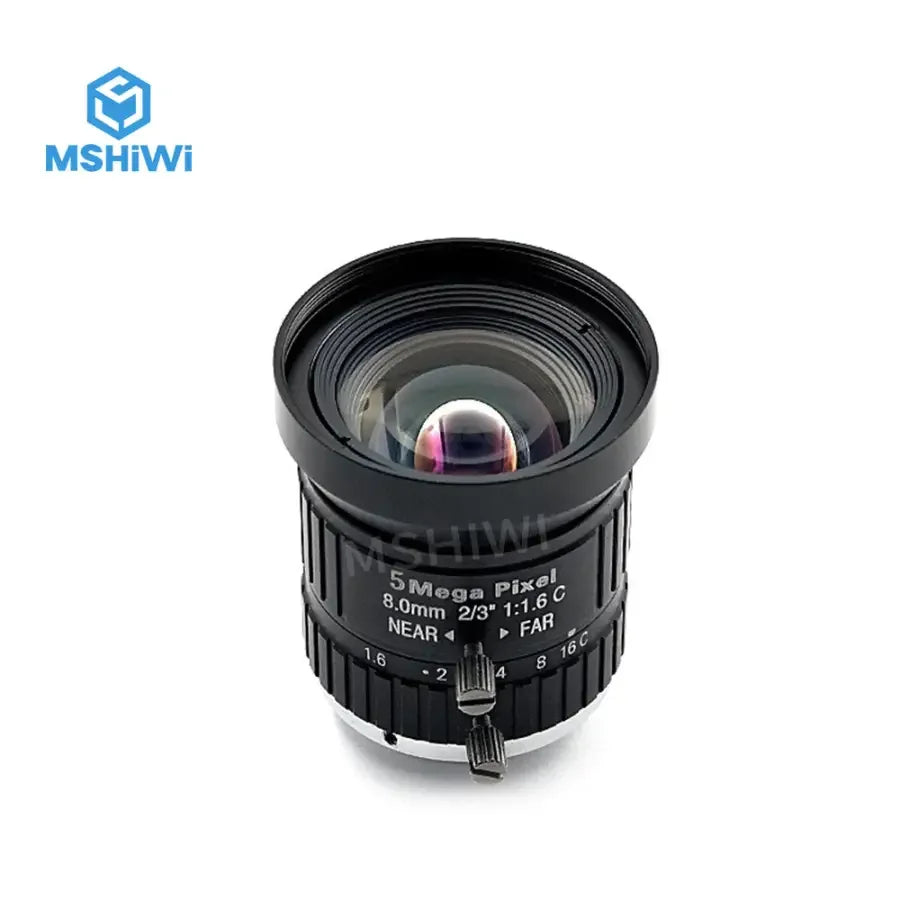 PHONEFIX 5MP 8mm 2/3" machine vision lens with F1.6 manual fixed focal length for precise image capture.