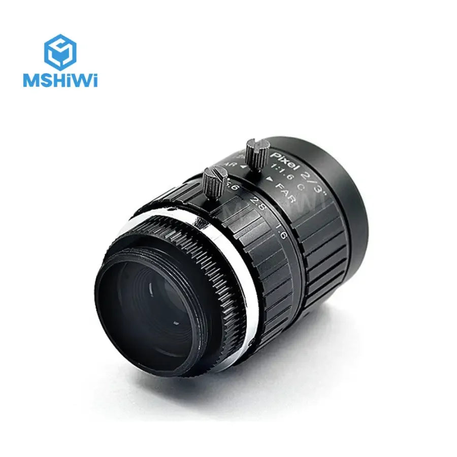 PHONEFIX 5MP C-Mount 2/3" 12mm prime machine vision lens with F1.6 manual iris for high-resolution imaging.