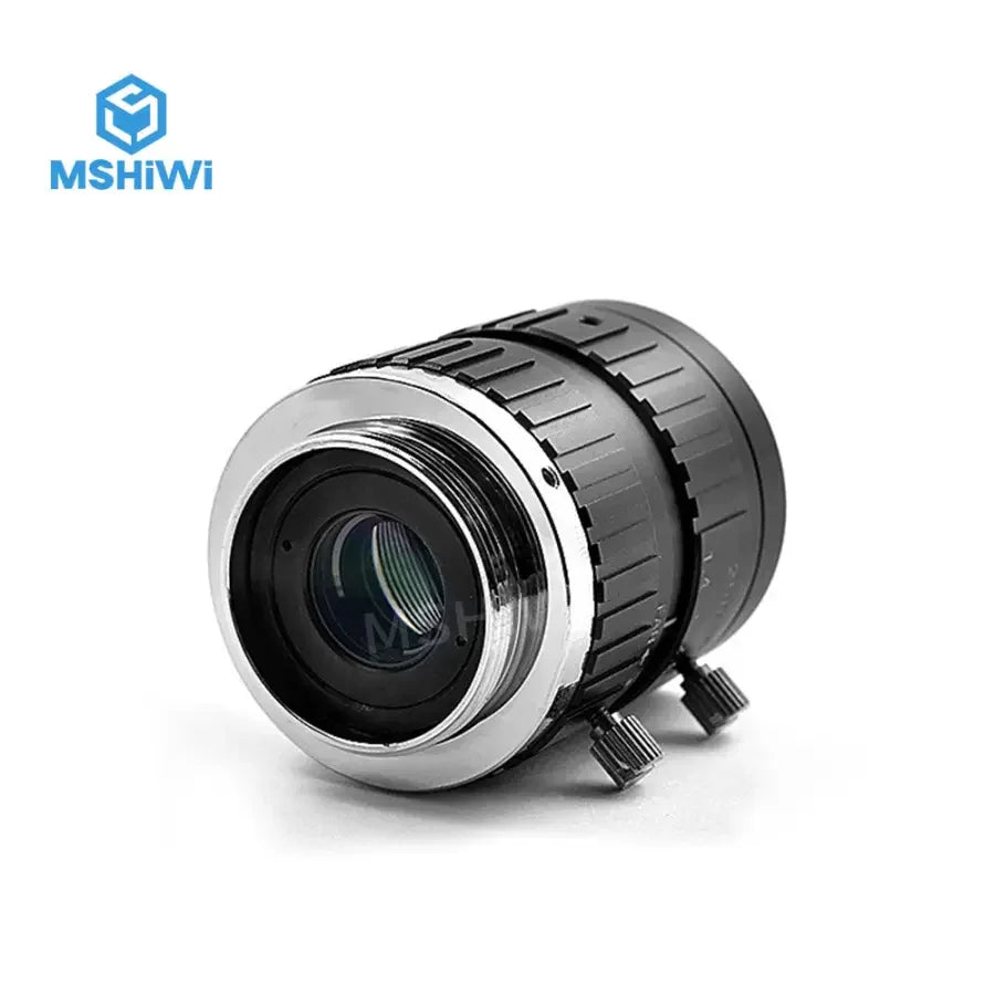 PHONEFIX 5MP F1.4 25mm prime machine vision lens with manual iris for 2/3" C-mount cameras, compact and high-quality.