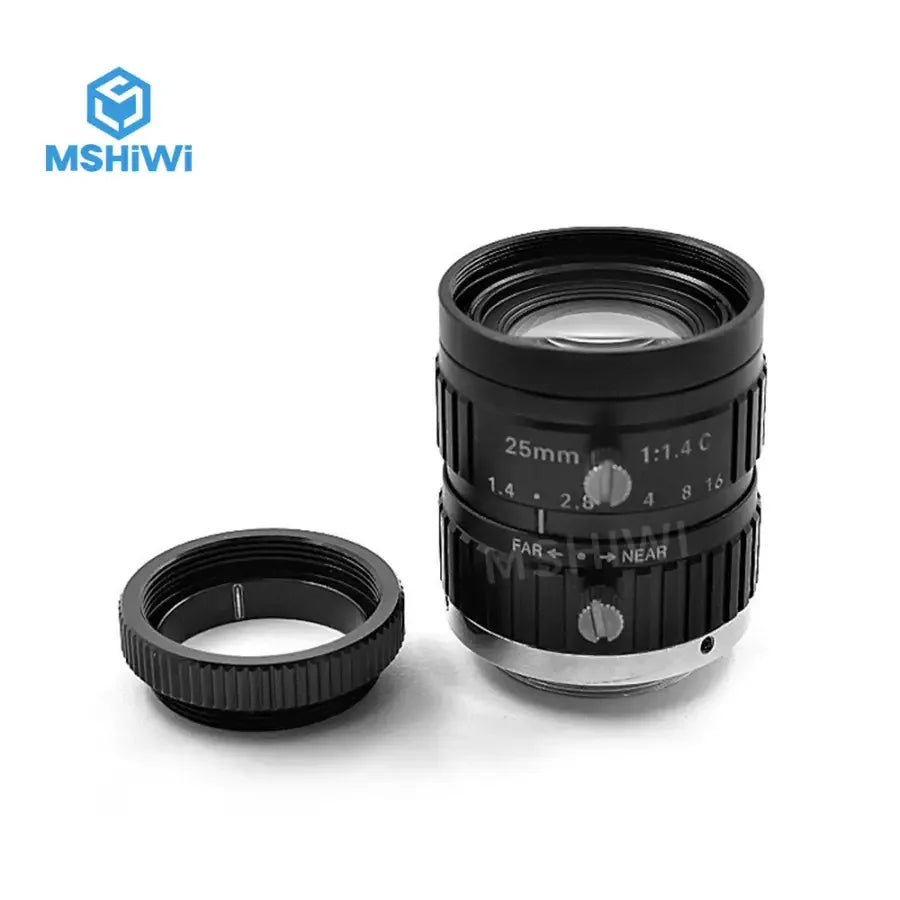 PHONEFIX 5MP F1.4 25mm manual iris prime lens for 2/3" C-mount cameras, designed for machine vision applications.