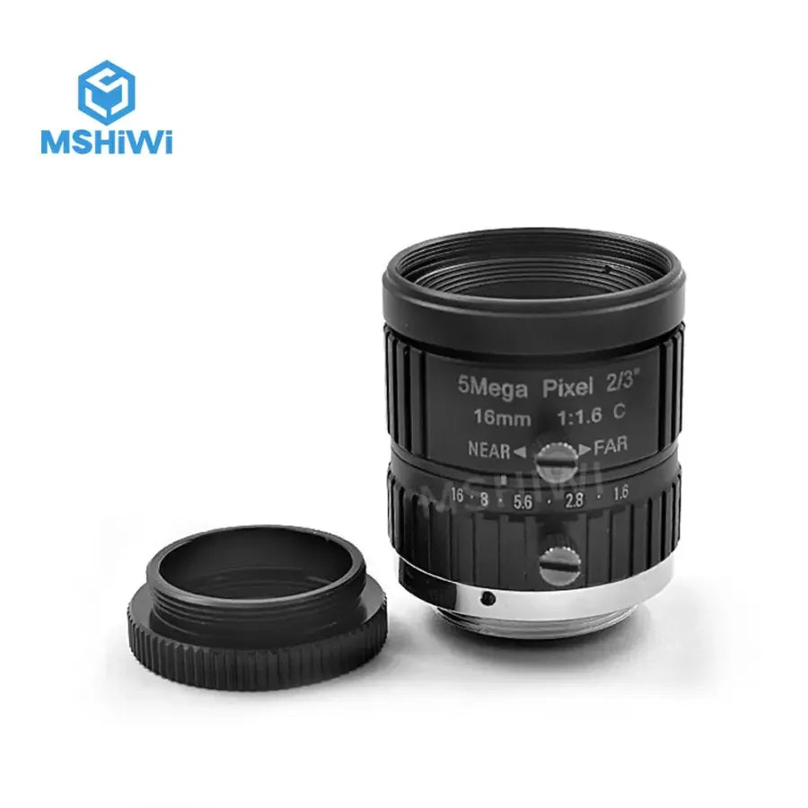 5MP F1.6 C Mount Machine Vision Lens with 16mm fixed focus and manual iris from PHONEFIX, suitable for high-resolution imaging.