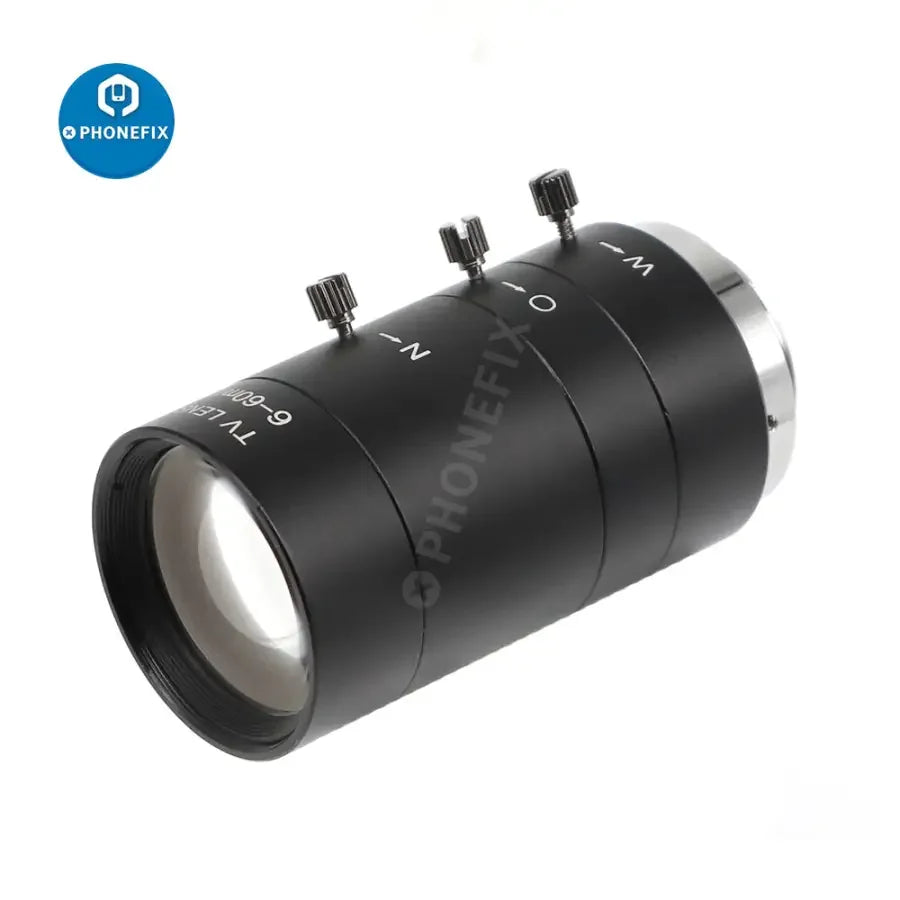 PHONEFIX 6-60mm CS Mount Manual Varifocal Lens for industrial microscopes, precise machine vision lens with adjustable focus