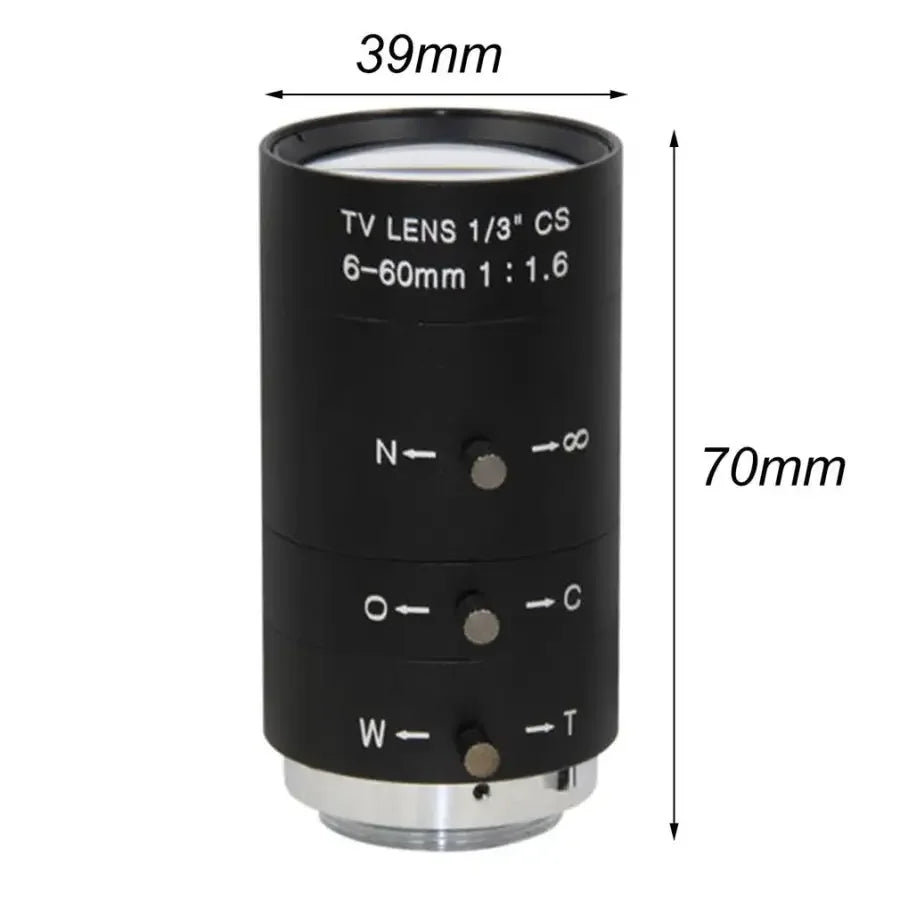 PHONEFIX 6-60mm CS Mount Varifocal Lens for industrial microscopes, manual focus, machine vision lens for precise imaging.