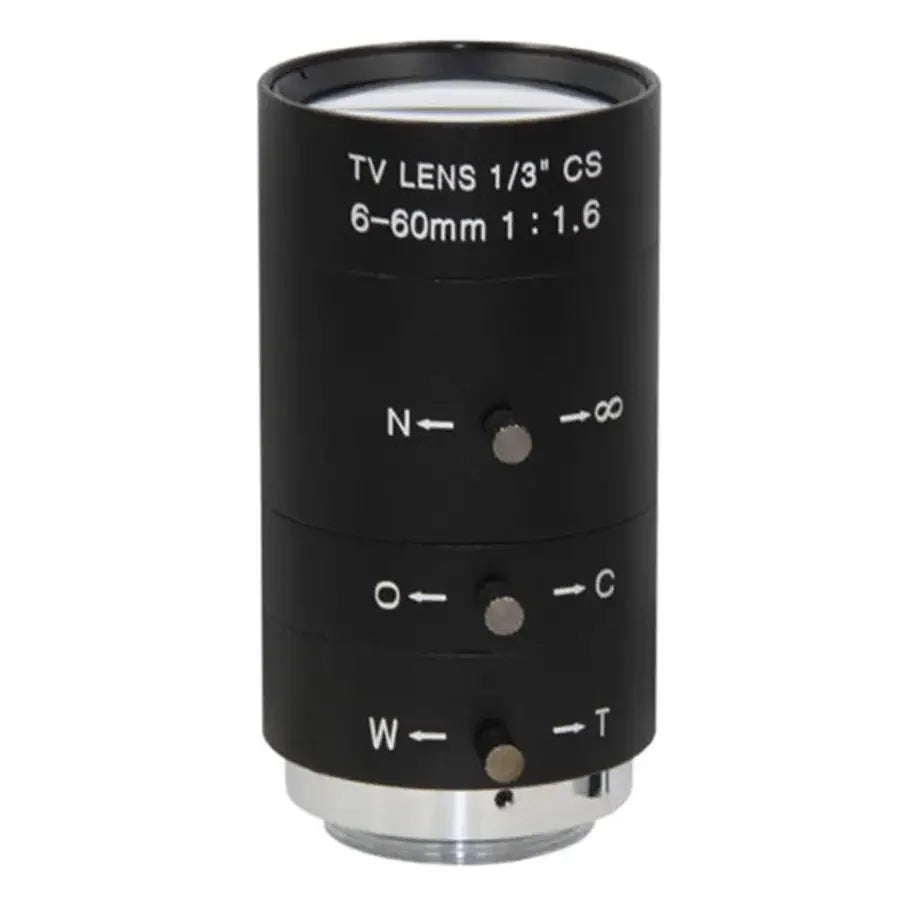 PhoneFIX 6-60mm CS Mount Manual Varifocal Lens for industrial microscopes, adjustable machine vision lens with focus and zoom.