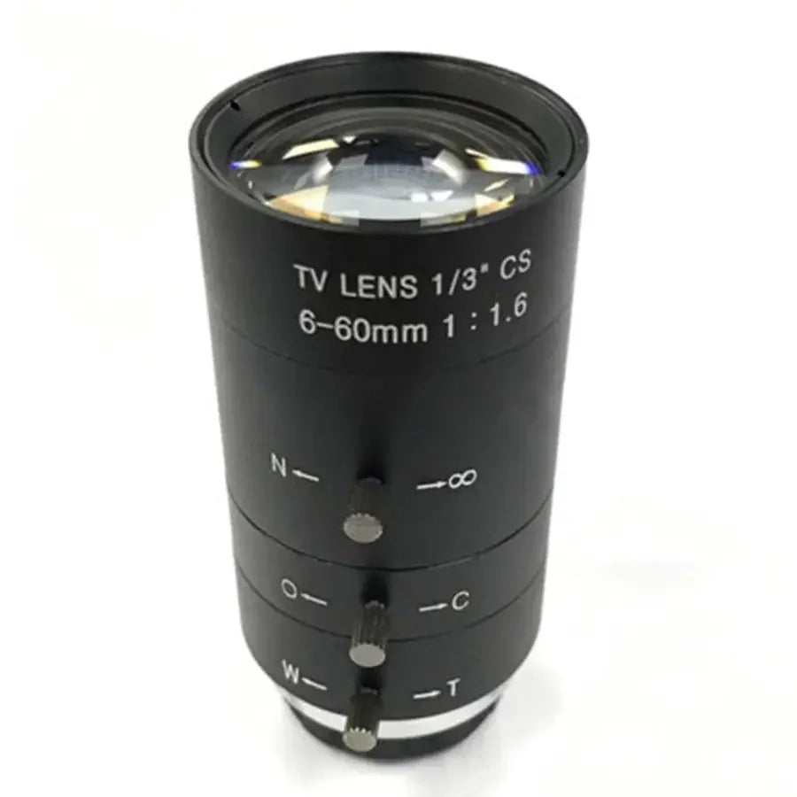 PhoneFix 6-60mm CS mount manual varifocal lens for industrial microscope, machine vision application, adjustable focus, compact design.