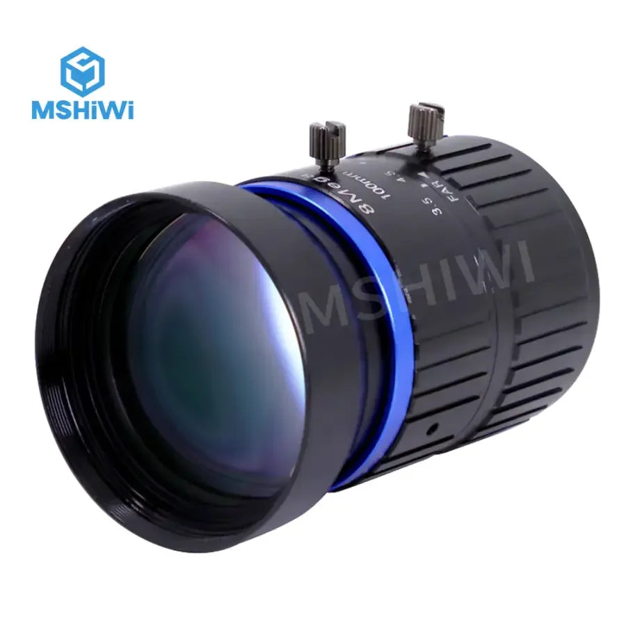 PHONEFIX 8MP 100mm C-mount industrial machine vision lens with F3.5 manual iris for precise imaging applications.