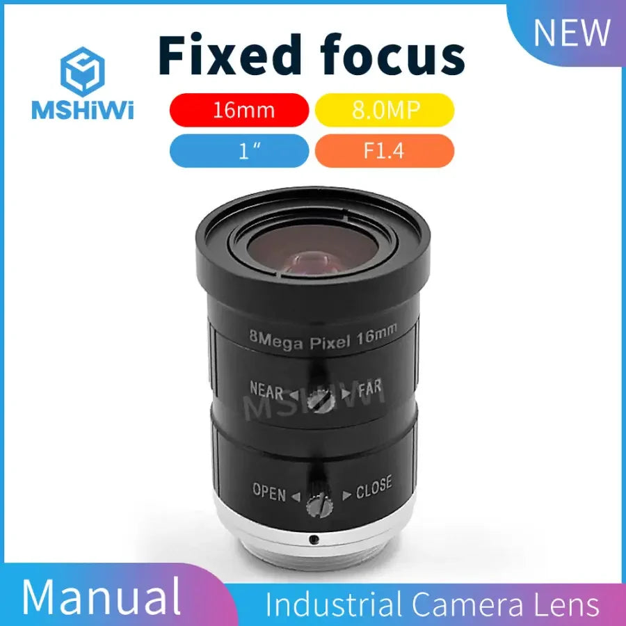 PhoneFIX 8MP F1.4 1" C-Mount Machine Vision Lens, 16mm fixed focus lens for industrial imaging applications.