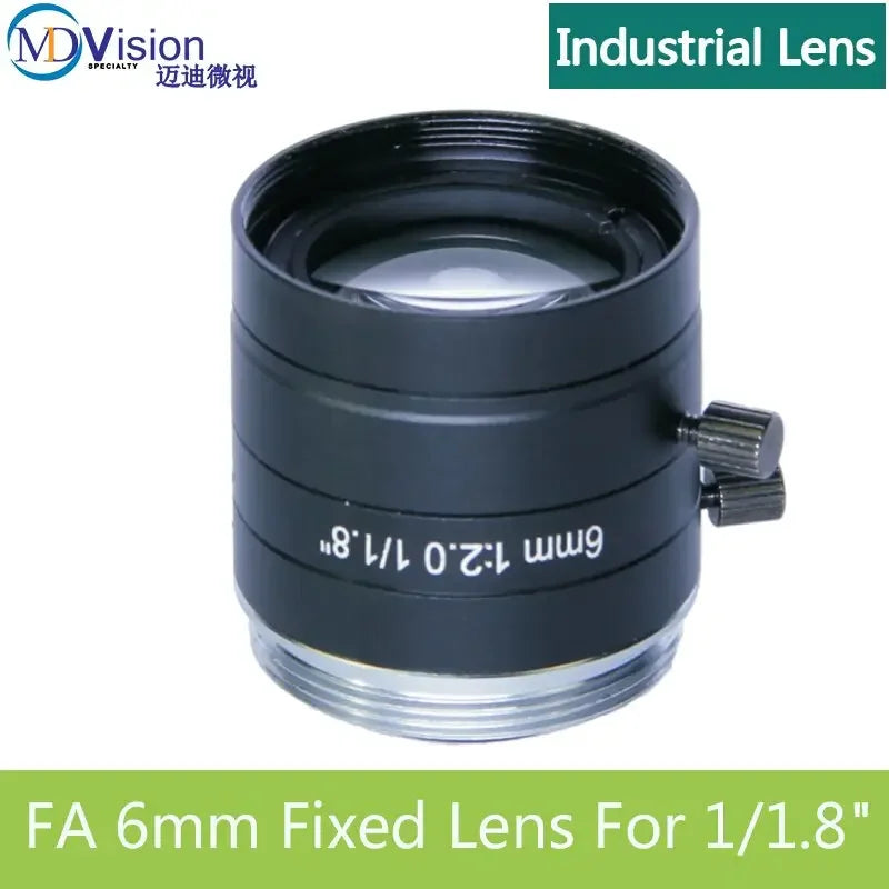 PHONEFIX 5MP industrial machine vision lens, FA 1/1.8" 6mm C-mount camera lens for precise imaging applications