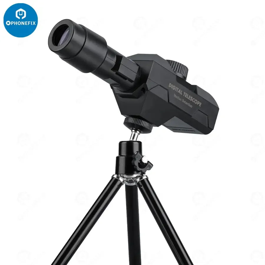 PhoneFix 2MP WiFi smart digital telescope with 70x zoom and tripod, featuring magnifying glass for detailed viewing.