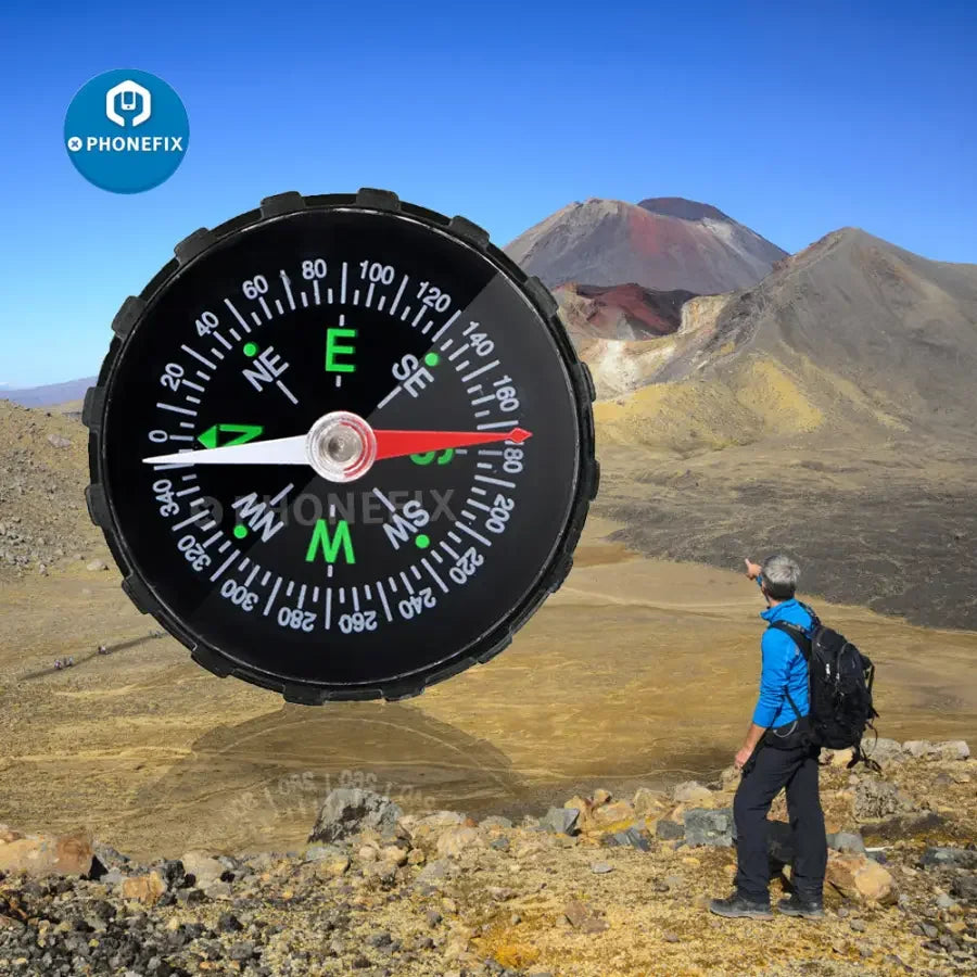 PhoneFIX 45mm professional aluminum hiking compass with magnifying glass for navigation and outdoor exploration.