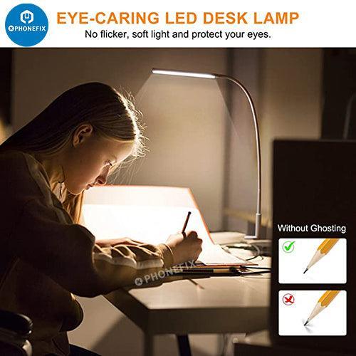 PHONEFIX flexible LED desk lamp with magnifying glass and 3 lighting modes, ideal for phone repair work.