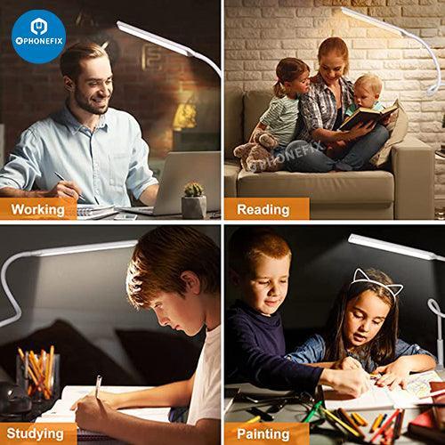 PhoneFix flexible LED desk lamp with magnifying glass and 3 lighting modes for phone repair, adjustable and bright.