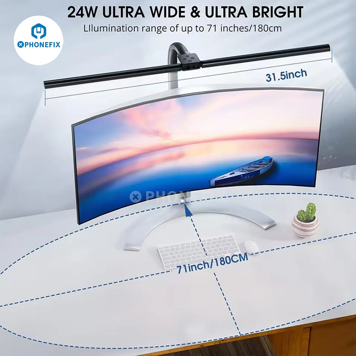 PHONEFIX soft LED desk lamp with double head magnifying glass, 24W eye-protection lighting for detailed work.
