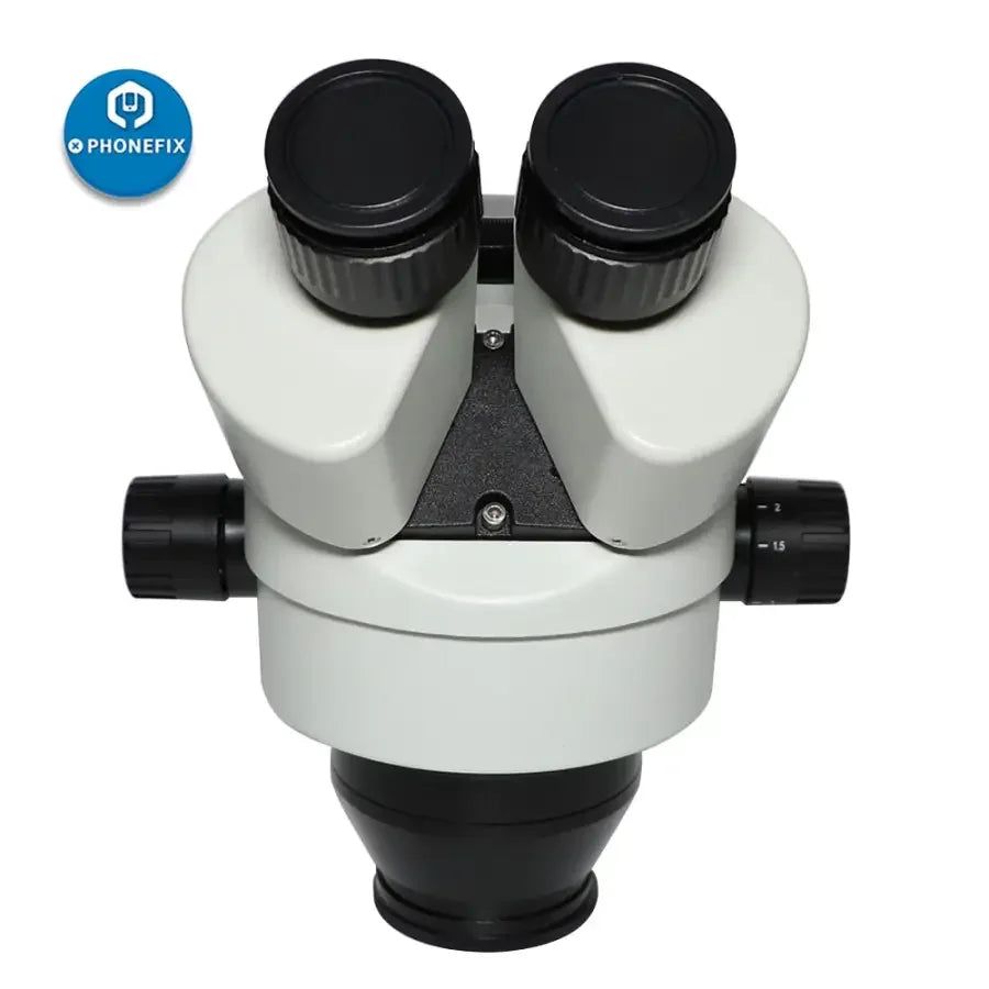 Phonefix 7X-45X trinocular zoom stereo microscope with Simul-Focal head, ideal for detailed scientific and industrial inspection.