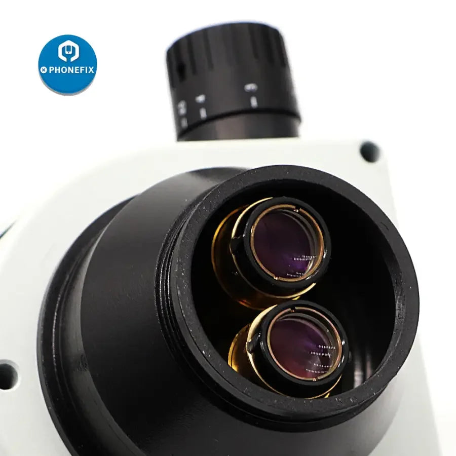 PHONEFIX 7X-45X trinocular zoom stereo microscope with simul-focal head, ideal for detailed scientific and educational observations.