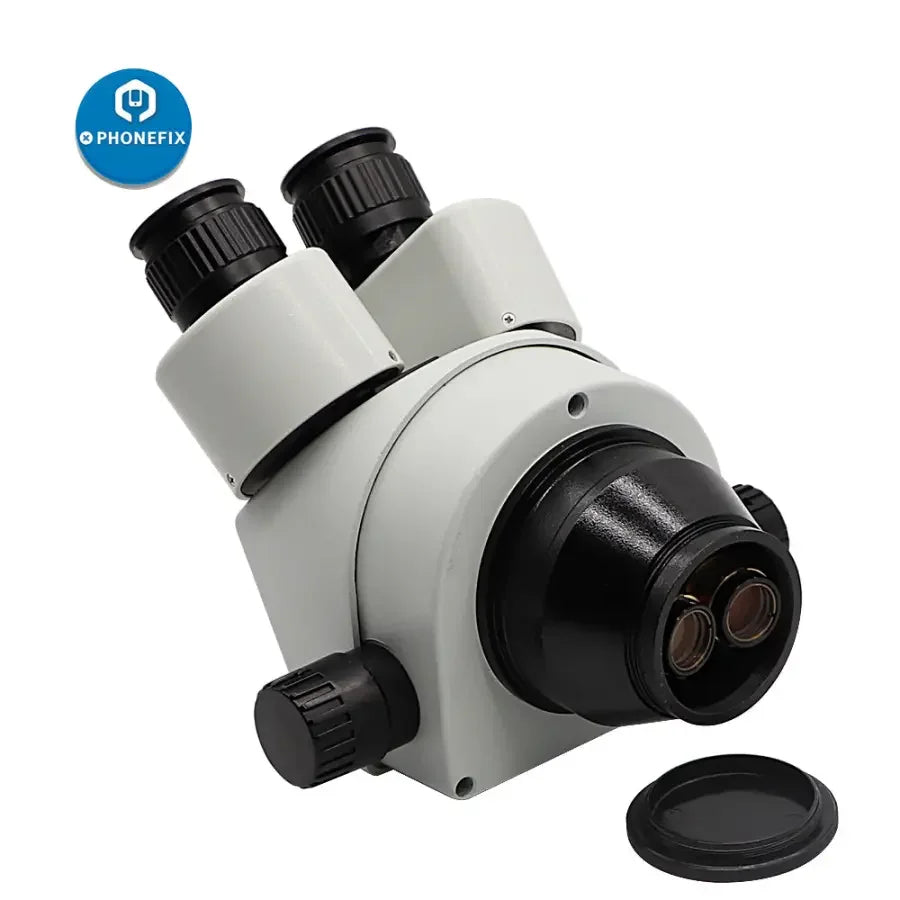 PhoneFIX 7X-45X trinocular zoom stereo microscope with Simul-Focal head for detailed scientific observation and imaging.