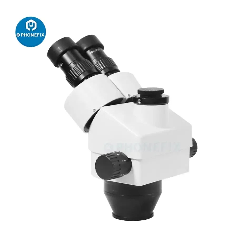 PHONEFIX 7X-45X trinocular zoom stereo microscope with simul-focal head for detailed biological and industrial inspection.