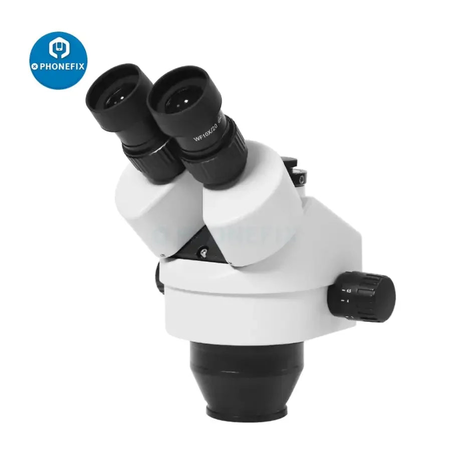 Phonefix 7x-45x trinocular zoom stereo microscope with Simul-Focal head, ideal for detailed scientific and industrial inspection.