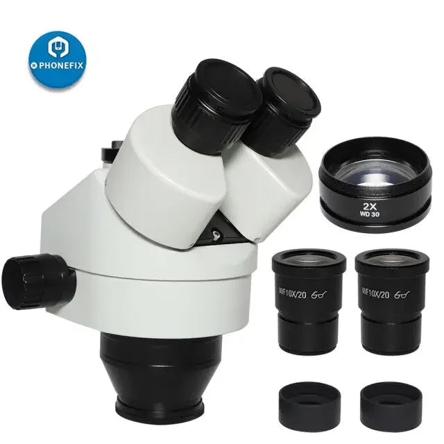 PHONEFIX 7x-45x trinocular zoom stereo microscope with simul-focal head for detailed scientific observation.