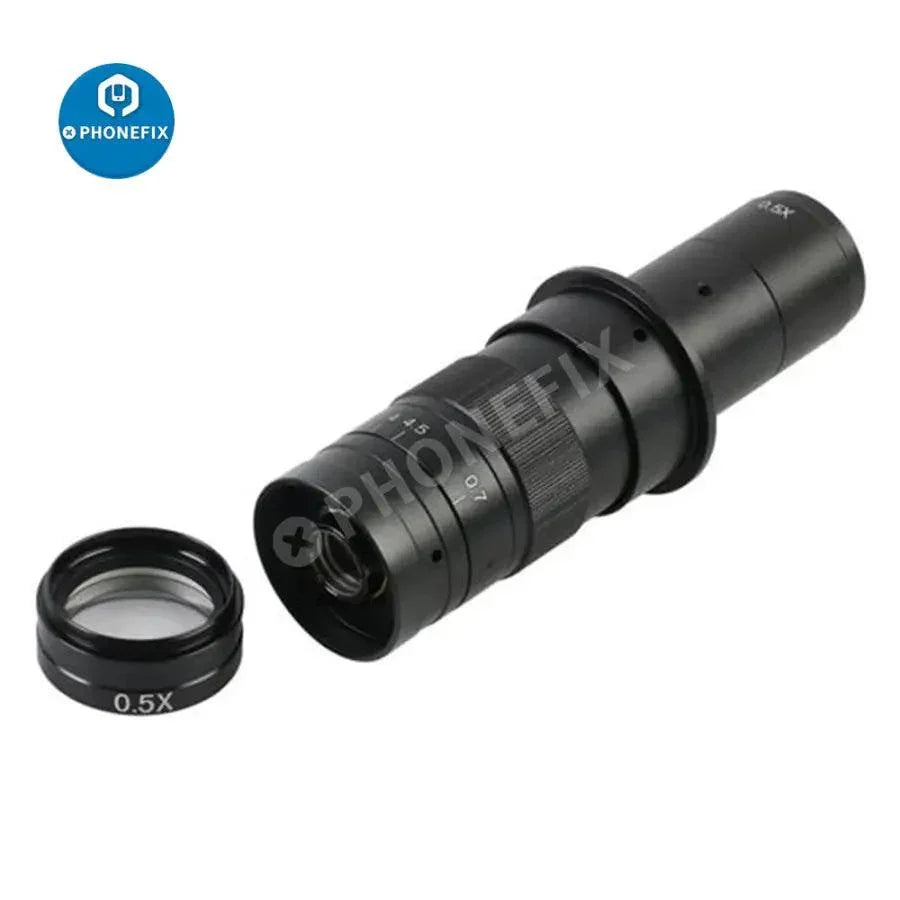 PhoneFix Barlow objective lens for 10A industrial microscope camera, supports 180X to 300X magnification, C-mount compatible.